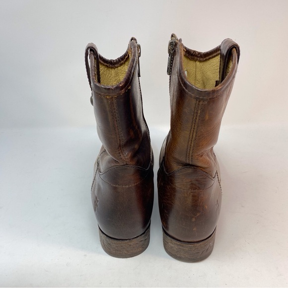 FRYE Melissa Women's 7.5 B Brown Genuine Leather Ankle Boots Cowgirl Zip Up - Picture 3 of 16